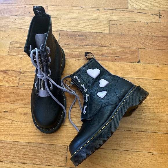 Dr. Martens Shoes - Dr. Martens Black Leather Purple Heart Boots Size 9